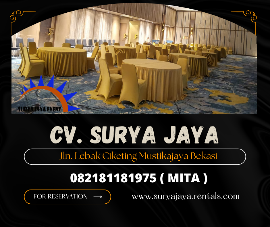 Sewa Meja dan Kursi Cover Gold Jakarta (082181181975)